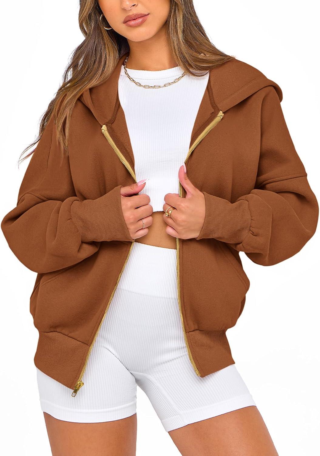 imageBTFBM Zip Up Hoodie Women Long Sleeve Fall Fashion Sweatshirt Fleece Y2K Hooded Jacket 2025 Trendy Winter ClothesBrown