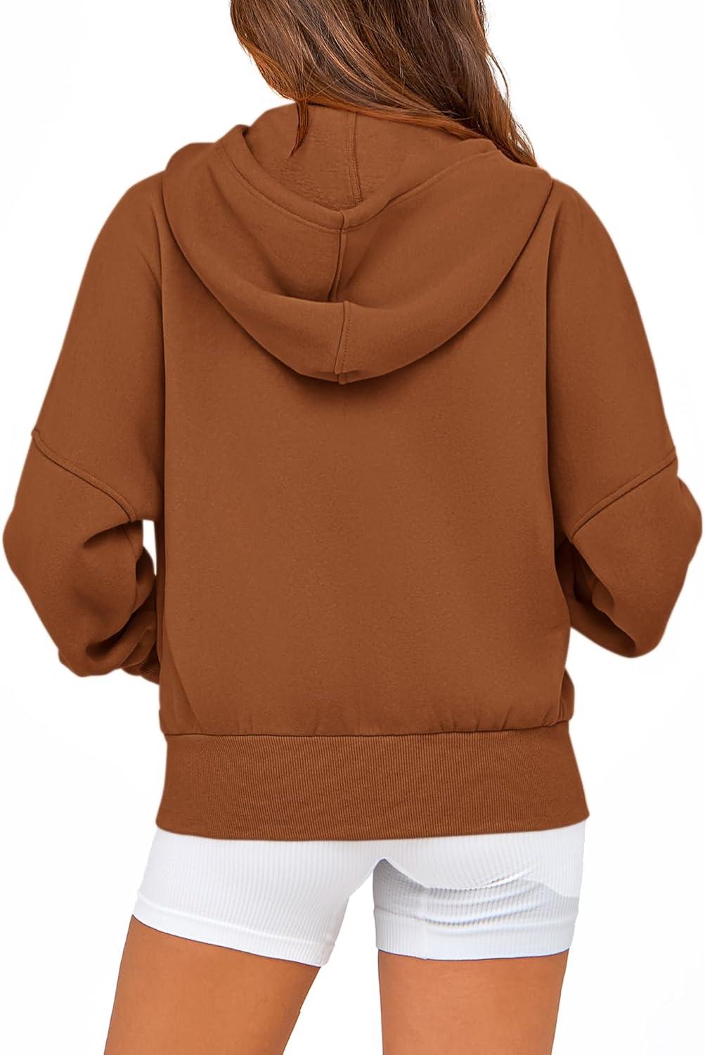 imageBTFBM Zip Up Hoodie Women Long Sleeve Fall Fashion Sweatshirt Fleece Y2K Hooded Jacket 2025 Trendy Winter ClothesBrown