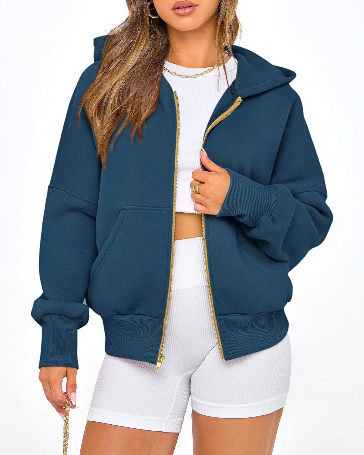 imageBTFBM Zip Up Hoodie Women Long Sleeve Fall Fashion Sweatshirt Fleece Y2K Hooded Jacket 2025 Trendy Winter ClothesDark Blue
