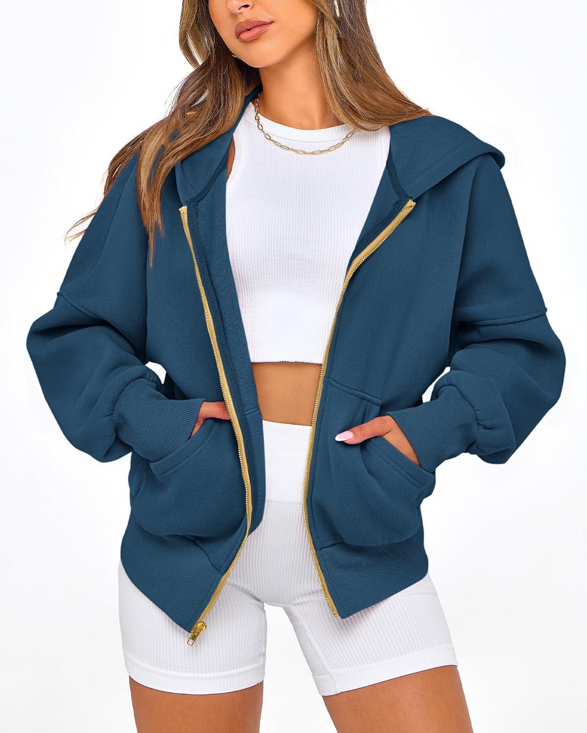 imageBTFBM Zip Up Hoodie Women Long Sleeve Fall Fashion Sweatshirt Fleece Y2K Hooded Jacket 2025 Trendy Winter ClothesDark Blue