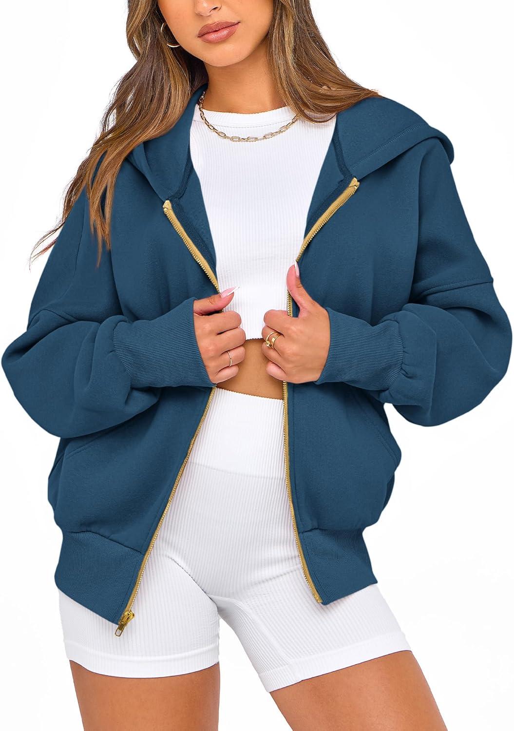 imageBTFBM Zip Up Hoodie Women Long Sleeve Fall Fashion Sweatshirt Fleece Y2K Hooded Jacket 2025 Trendy Winter ClothesDark Blue