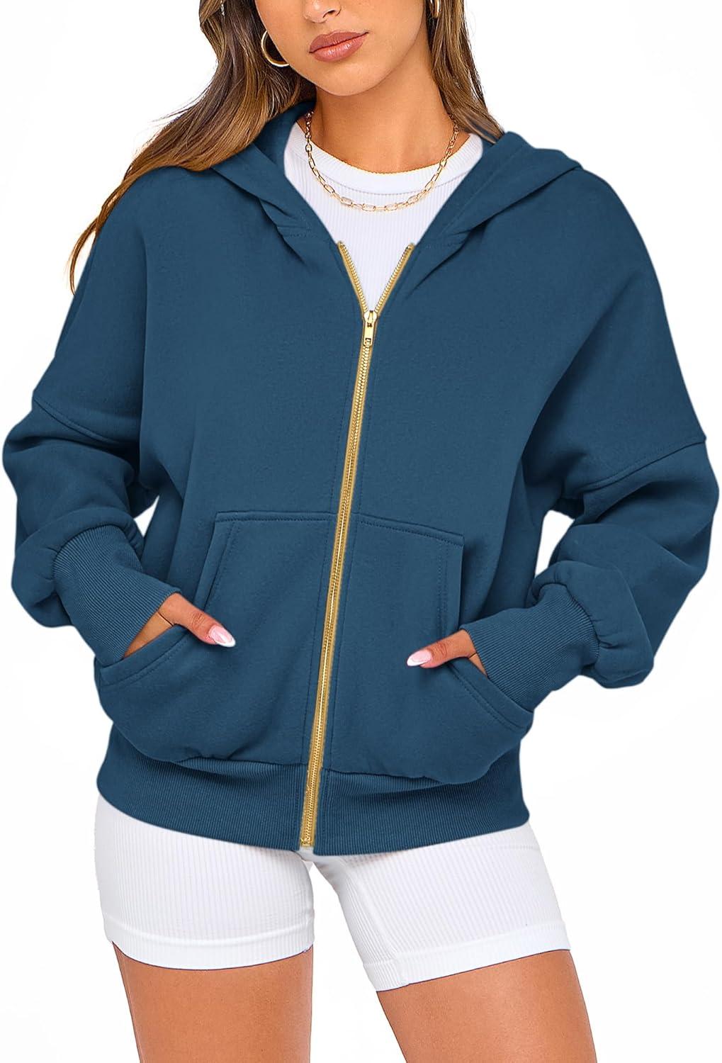 imageBTFBM Zip Up Hoodie Women Long Sleeve Fall Fashion Sweatshirt Fleece Y2K Hooded Jacket 2025 Trendy Winter ClothesDark Blue
