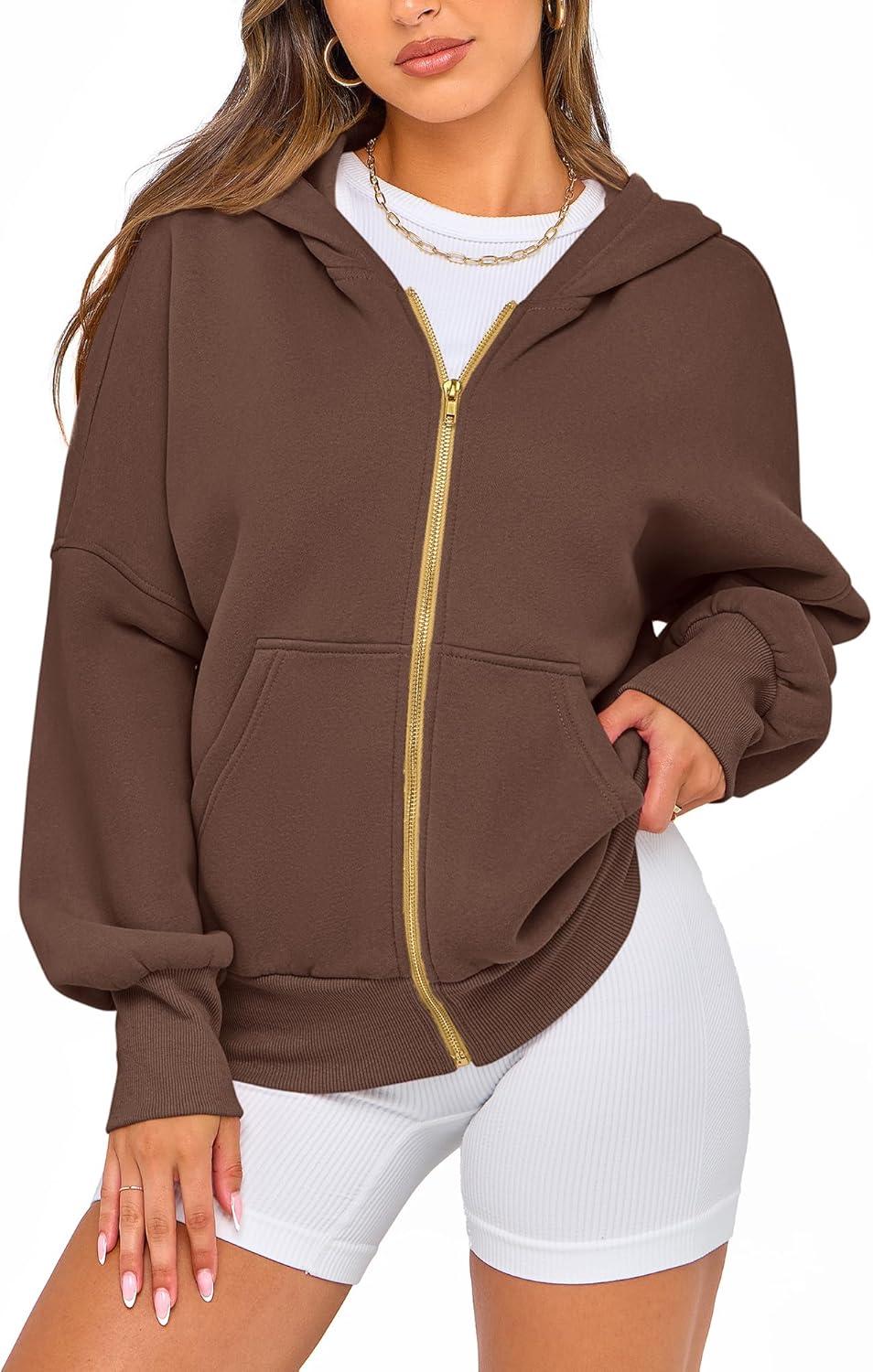 imageBTFBM Zip Up Hoodie Women Long Sleeve Fall Fashion Sweatshirt Fleece Y2K Hooded Jacket 2025 Trendy Winter ClothesDark Coffee