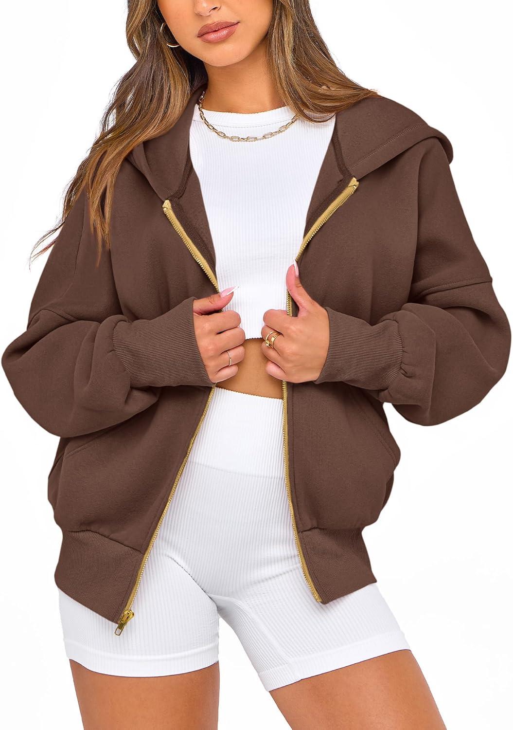imageBTFBM Zip Up Hoodie Women Long Sleeve Fall Fashion Sweatshirt Fleece Y2K Hooded Jacket 2025 Trendy Winter ClothesDark Coffee