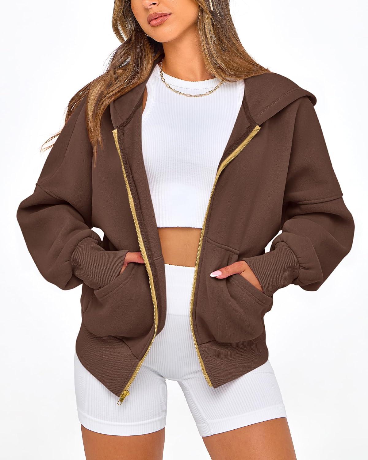 imageBTFBM Zip Up Hoodie Women Long Sleeve Fall Fashion Sweatshirt Fleece Y2K Hooded Jacket 2025 Trendy Winter ClothesDark Coffee