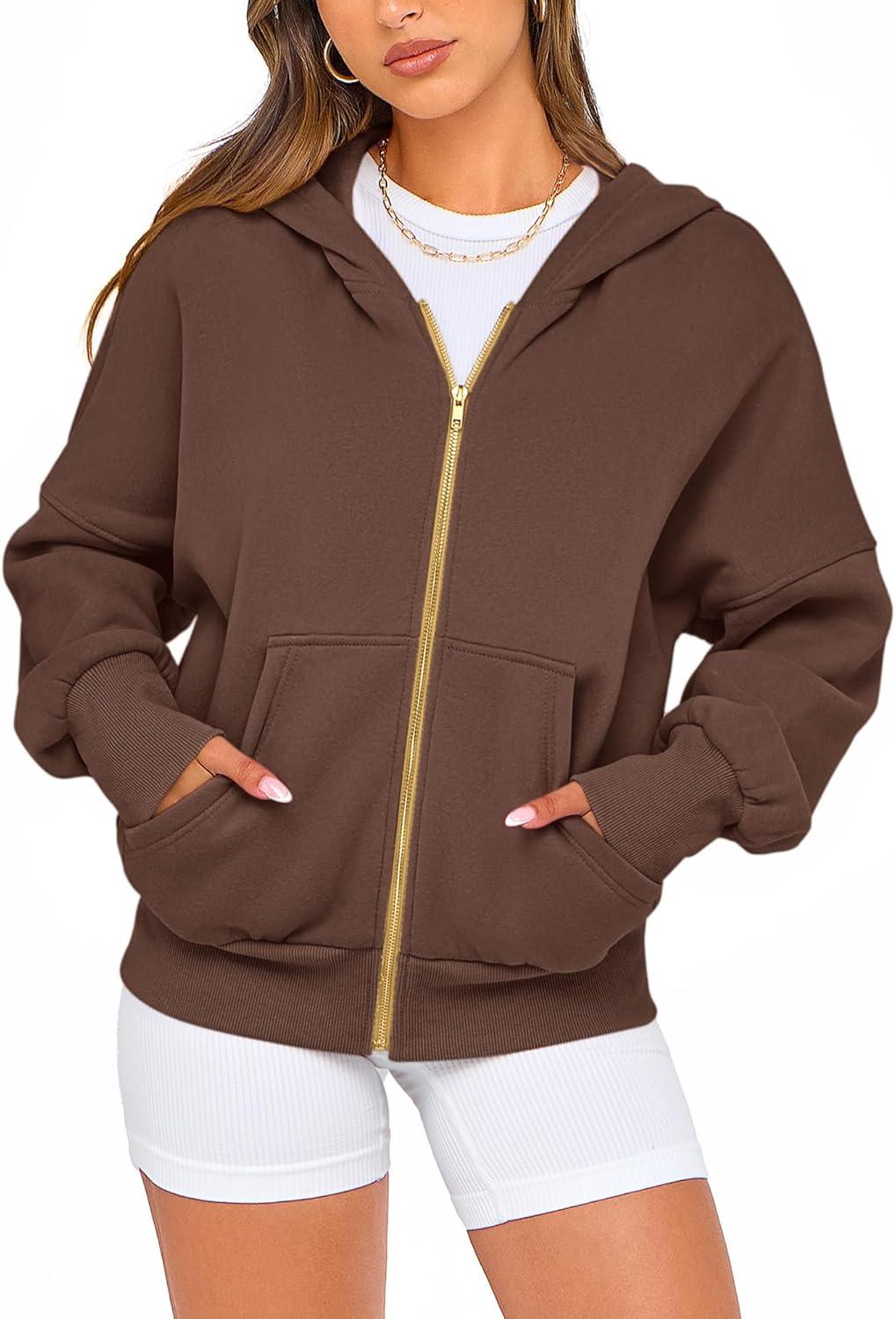 imageBTFBM Zip Up Hoodie Women Long Sleeve Fall Fashion Sweatshirt Fleece Y2K Hooded Jacket 2025 Trendy Winter ClothesDark Coffee
