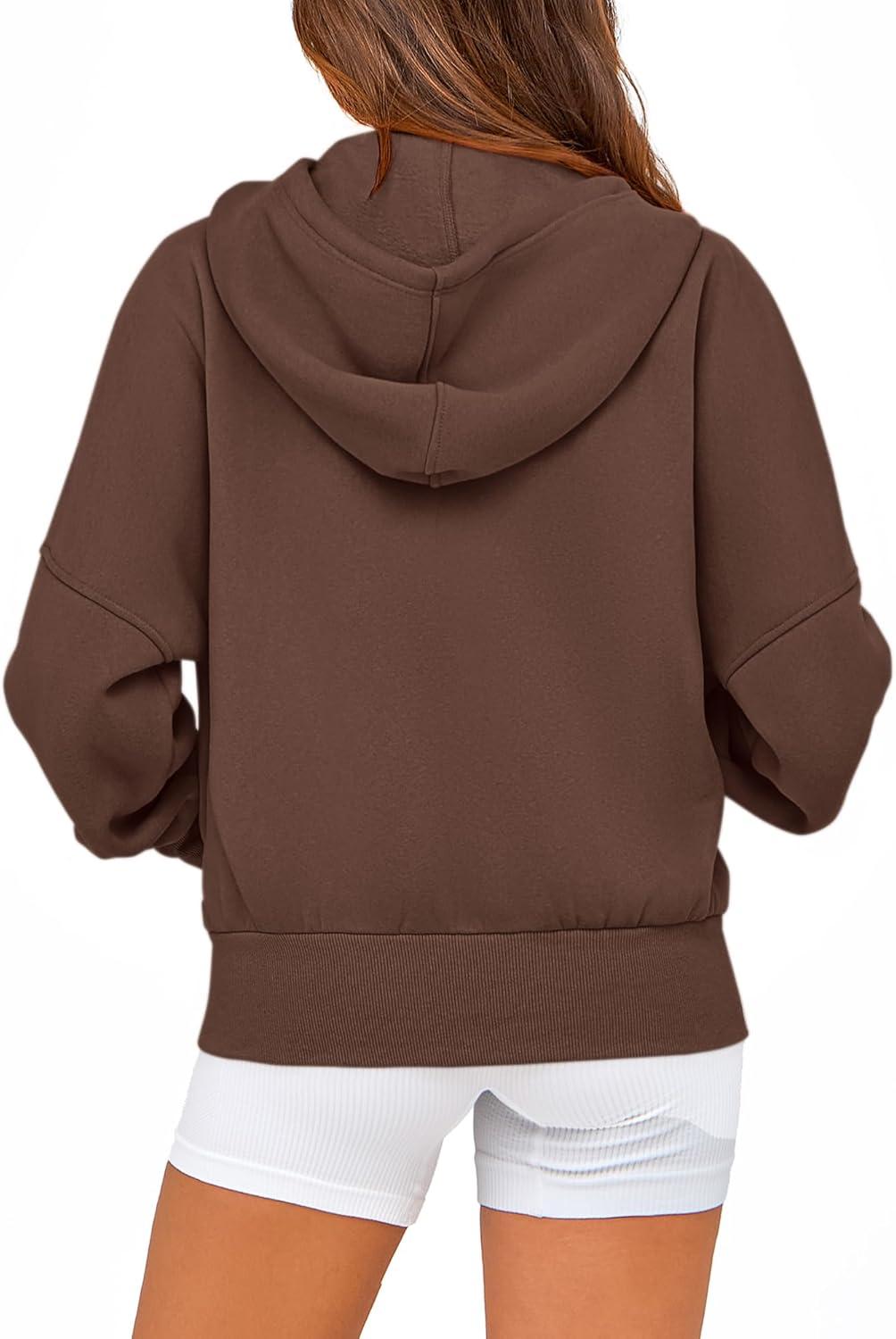 imageBTFBM Zip Up Hoodie Women Long Sleeve Fall Fashion Sweatshirt Fleece Y2K Hooded Jacket 2025 Trendy Winter ClothesDark Coffee