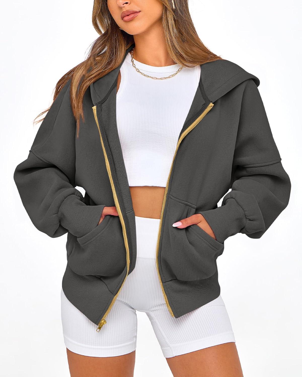 imageBTFBM Zip Up Hoodie Women Long Sleeve Fall Fashion Sweatshirt Fleece Y2K Hooded Jacket 2025 Trendy Winter ClothesDark Grey