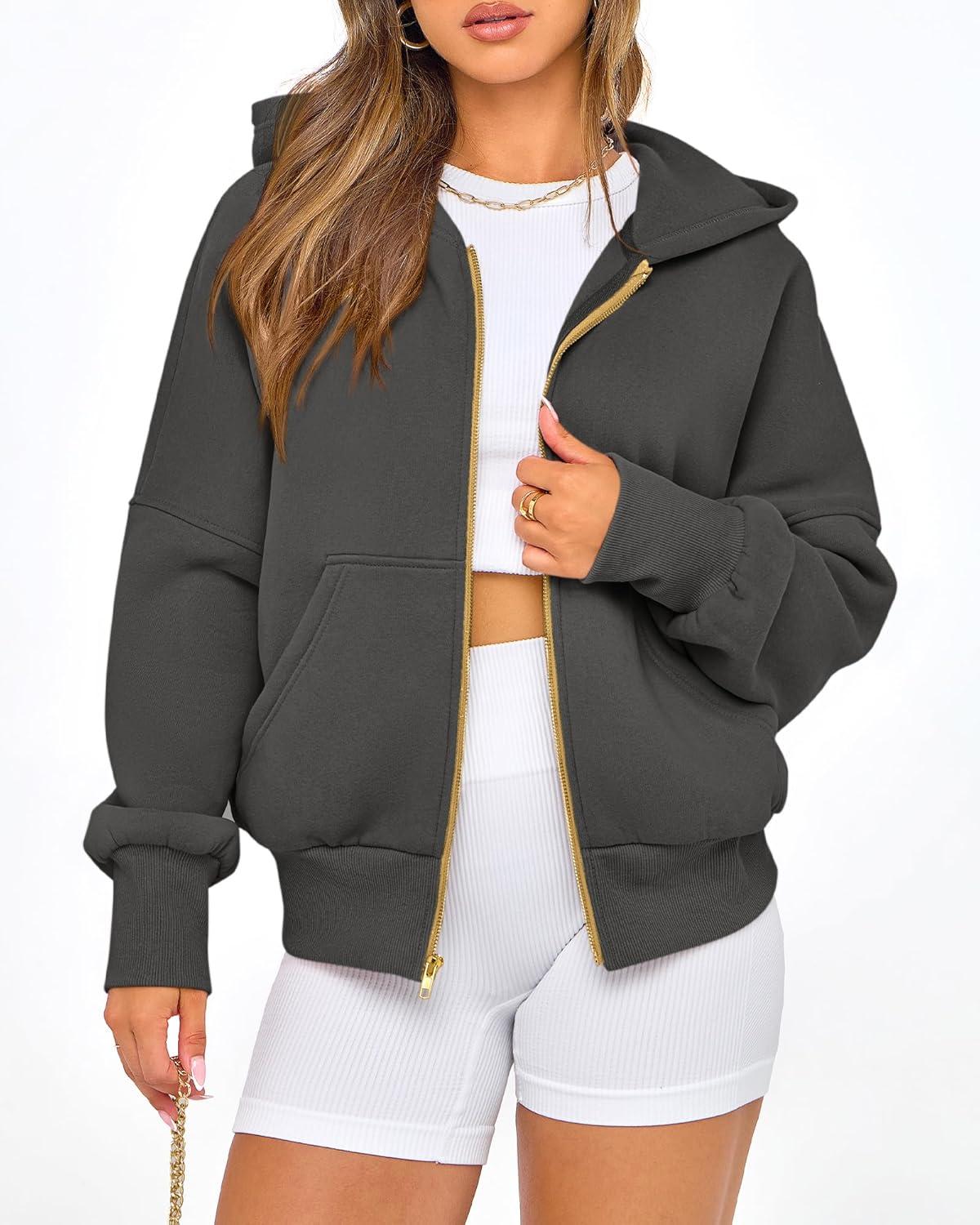 imageBTFBM Zip Up Hoodie Women Long Sleeve Fall Fashion Sweatshirt Fleece Y2K Hooded Jacket 2025 Trendy Winter ClothesDark Grey