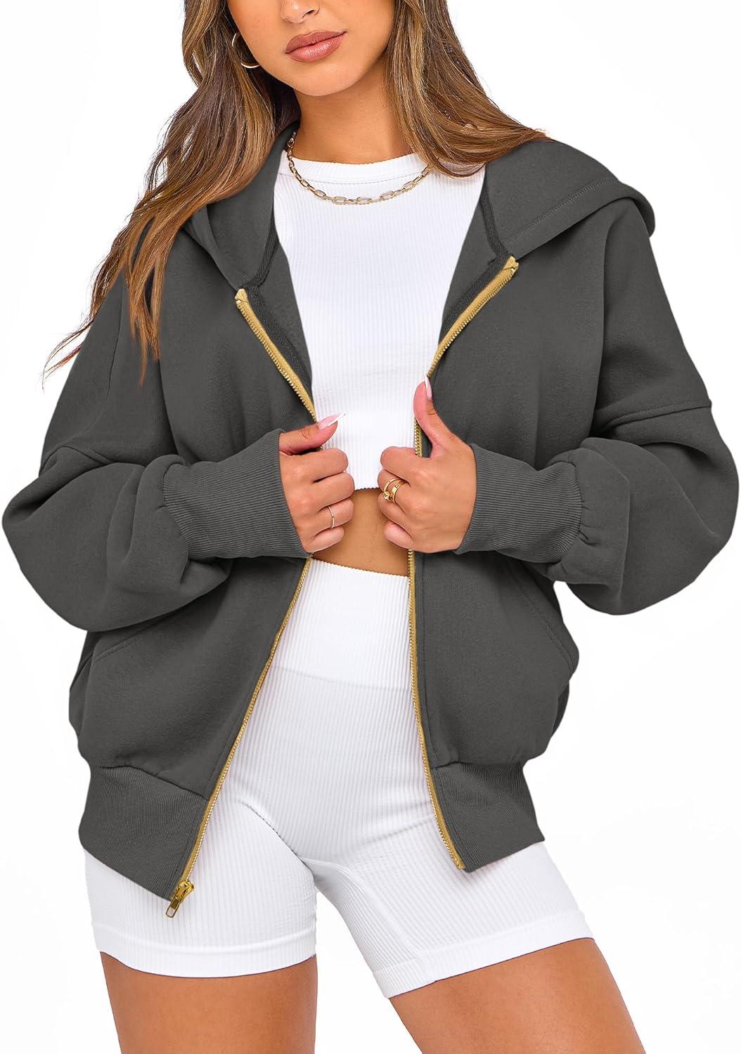 imageBTFBM Zip Up Hoodie Women Long Sleeve Fall Fashion Sweatshirt Fleece Y2K Hooded Jacket 2025 Trendy Winter ClothesDark Grey