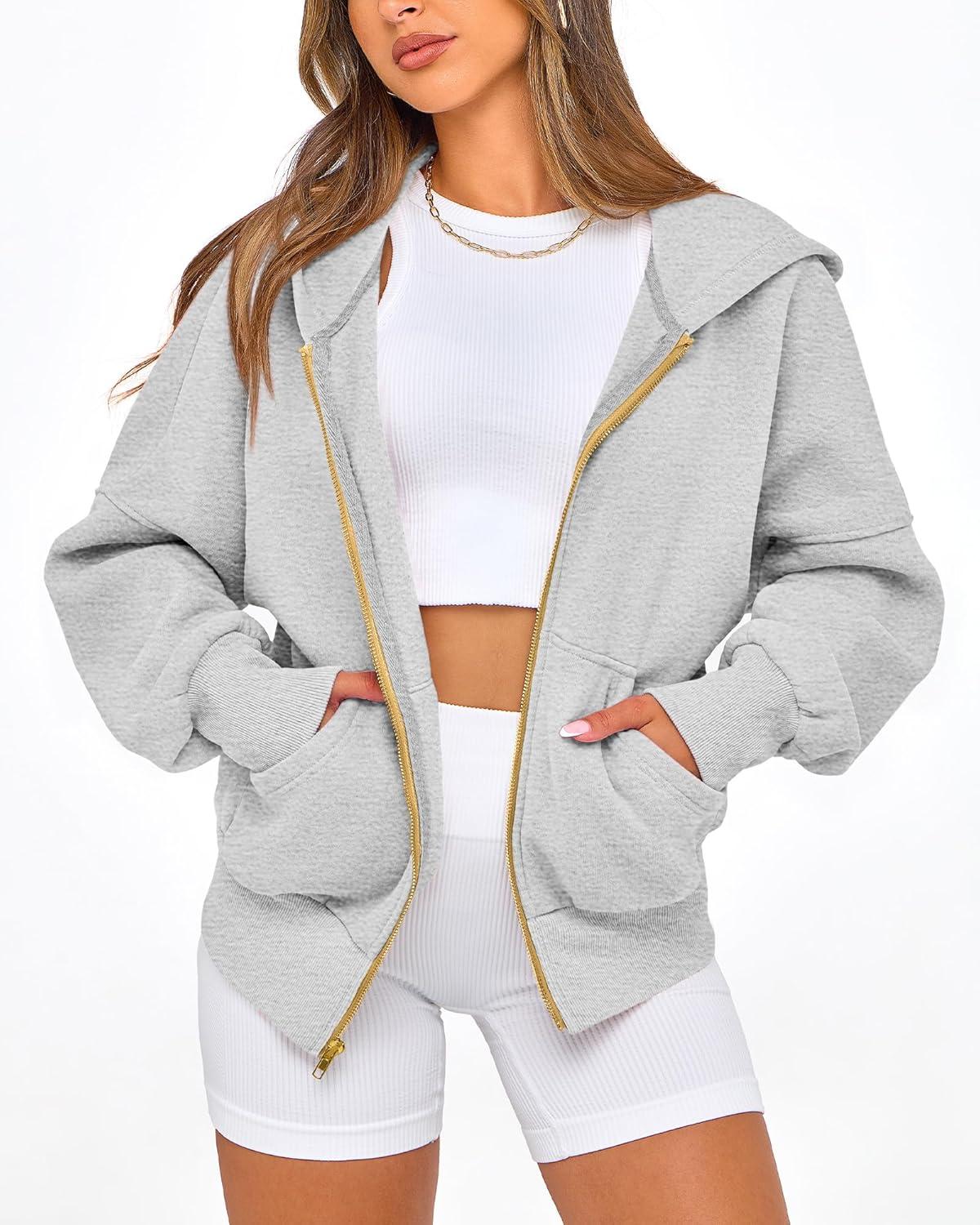 imageBTFBM Zip Up Hoodie Women Long Sleeve Fall Fashion Sweatshirt Fleece Y2K Hooded Jacket 2025 Trendy Winter ClothesGrey