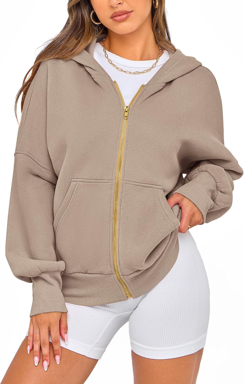 imageBTFBM Zip Up Hoodie Women Long Sleeve Fall Fashion Sweatshirt Fleece Y2K Hooded Jacket 2025 Trendy Winter ClothesGrey Khaki