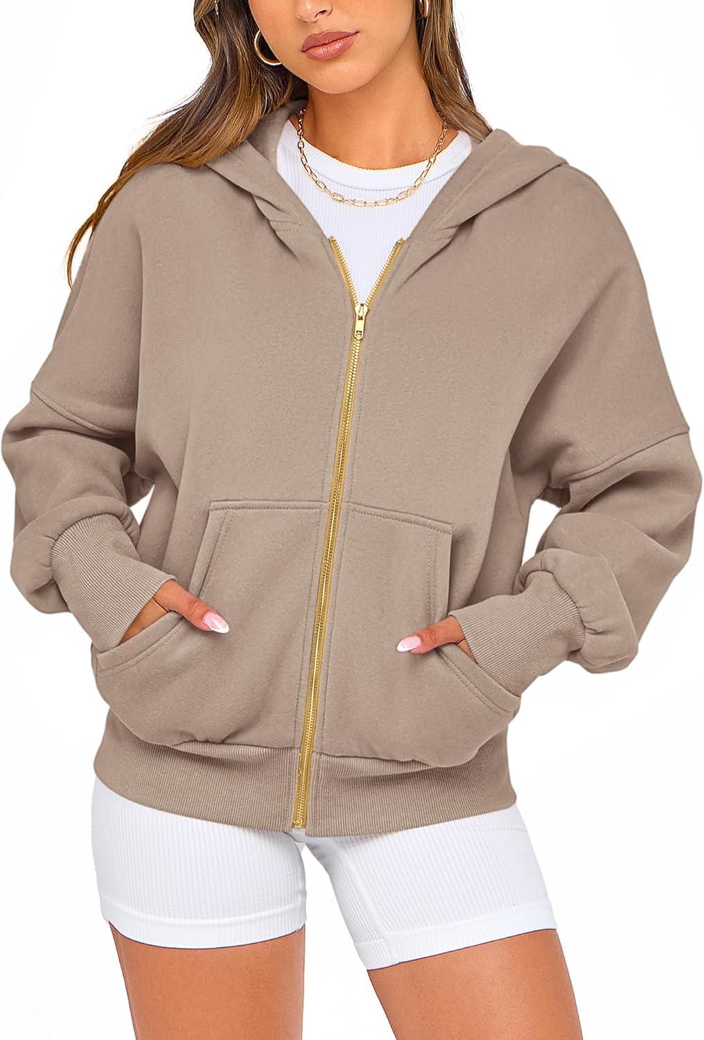 imageBTFBM Zip Up Hoodie Women Long Sleeve Fall Fashion Sweatshirt Fleece Y2K Hooded Jacket 2025 Trendy Winter ClothesGrey Khaki