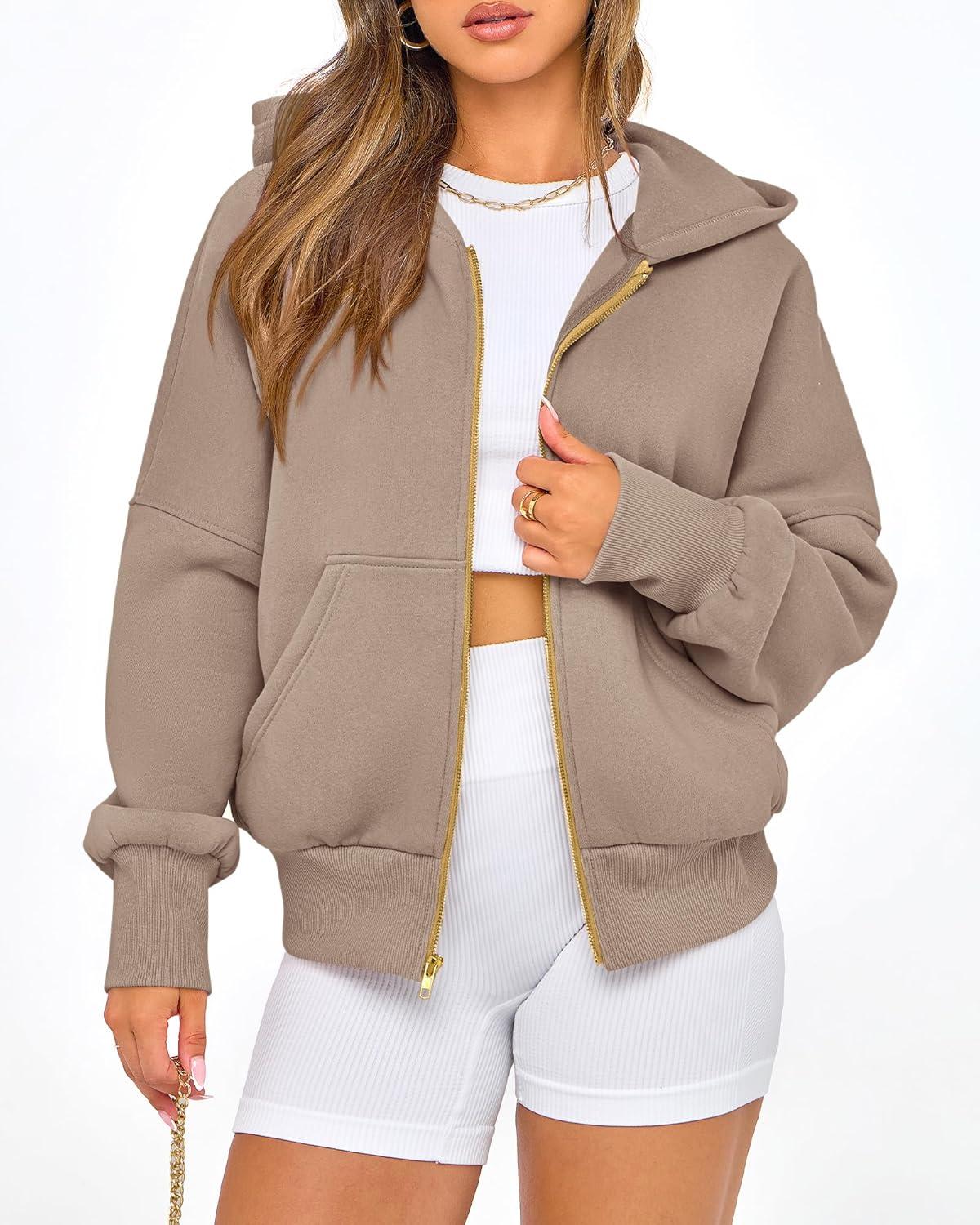 imageBTFBM Zip Up Hoodie Women Long Sleeve Fall Fashion Sweatshirt Fleece Y2K Hooded Jacket 2025 Trendy Winter ClothesGrey Khaki