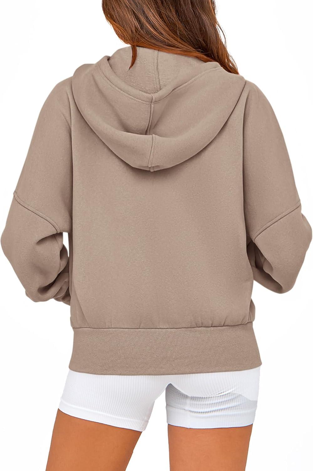 imageBTFBM Zip Up Hoodie Women Long Sleeve Fall Fashion Sweatshirt Fleece Y2K Hooded Jacket 2025 Trendy Winter ClothesGrey Khaki
