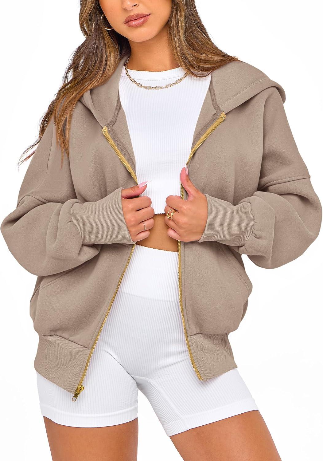 imageBTFBM Zip Up Hoodie Women Long Sleeve Fall Fashion Sweatshirt Fleece Y2K Hooded Jacket 2025 Trendy Winter ClothesGrey Khaki