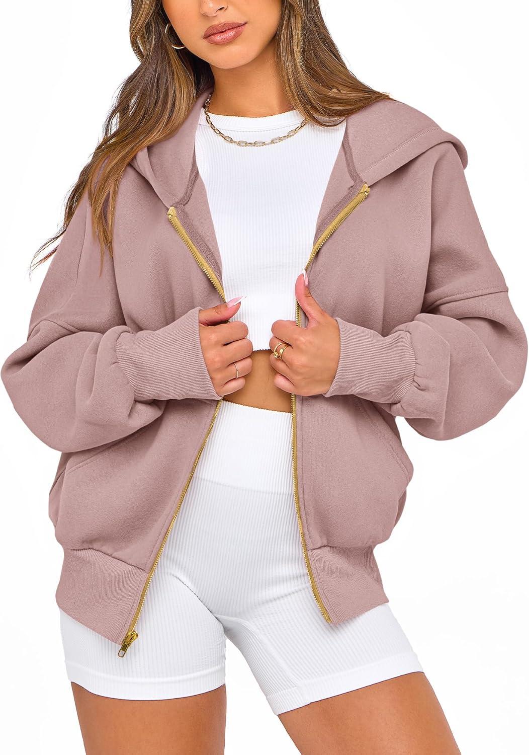 imageBTFBM Zip Up Hoodie Women Long Sleeve Fall Fashion Sweatshirt Fleece Y2K Hooded Jacket 2025 Trendy Winter ClothesGrey Pink
