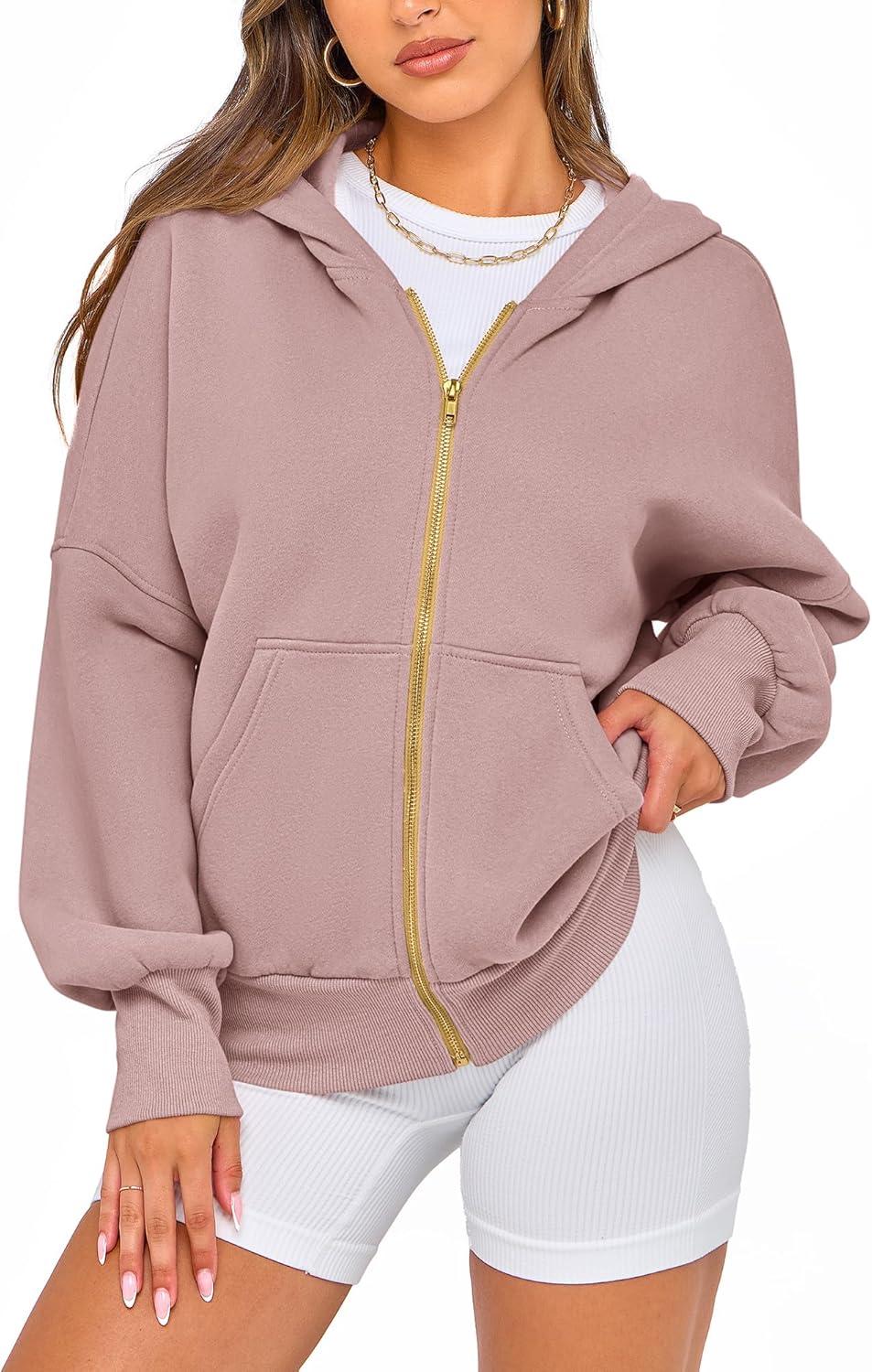 imageBTFBM Zip Up Hoodie Women Long Sleeve Fall Fashion Sweatshirt Fleece Y2K Hooded Jacket 2025 Trendy Winter ClothesGrey Pink