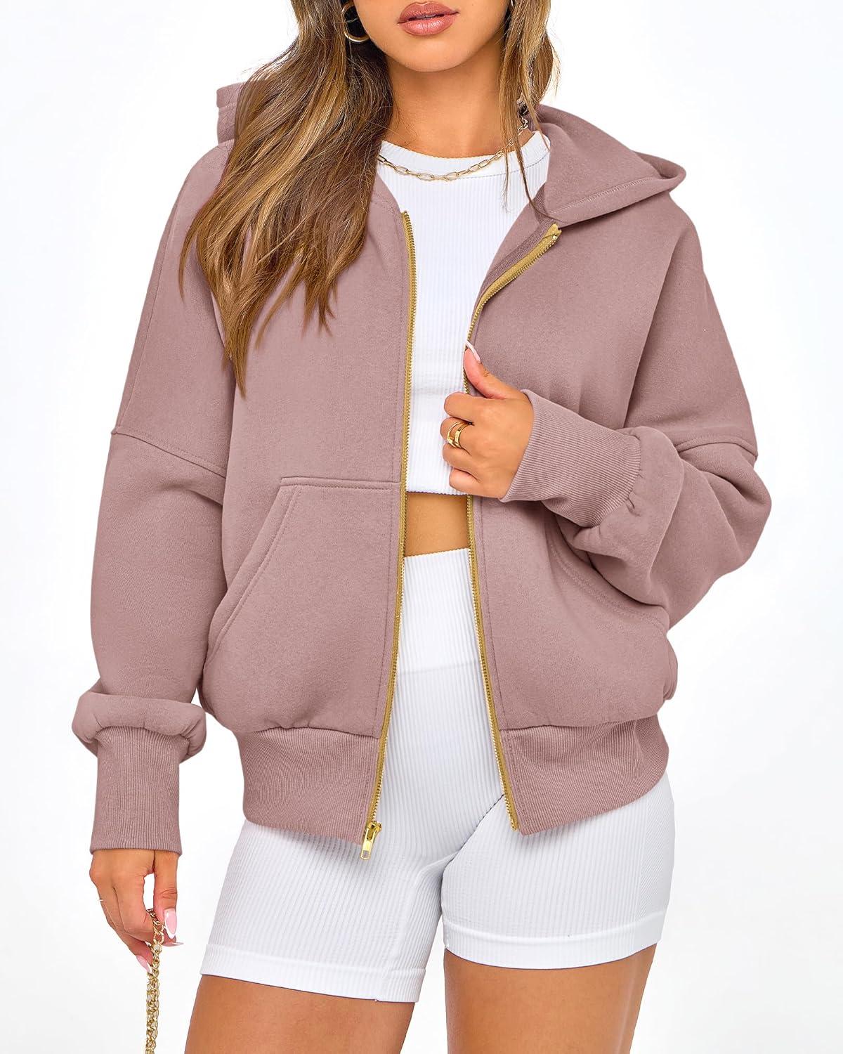imageBTFBM Zip Up Hoodie Women Long Sleeve Fall Fashion Sweatshirt Fleece Y2K Hooded Jacket 2025 Trendy Winter ClothesGrey Pink