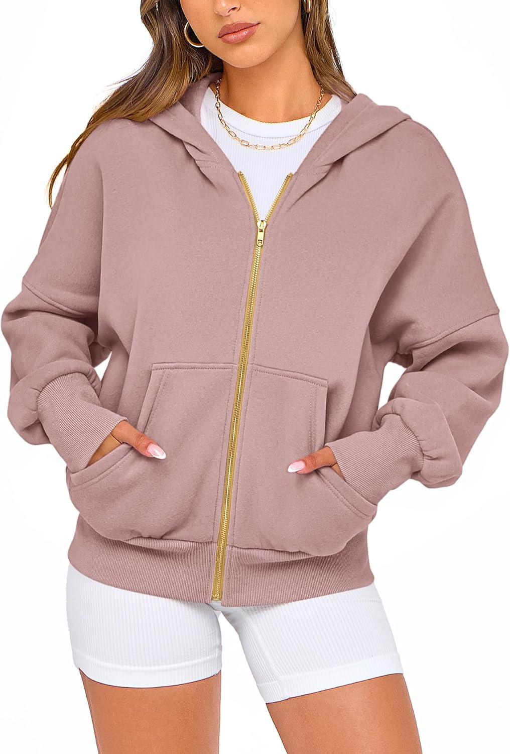 imageBTFBM Zip Up Hoodie Women Long Sleeve Fall Fashion Sweatshirt Fleece Y2K Hooded Jacket 2025 Trendy Winter ClothesGrey Pink