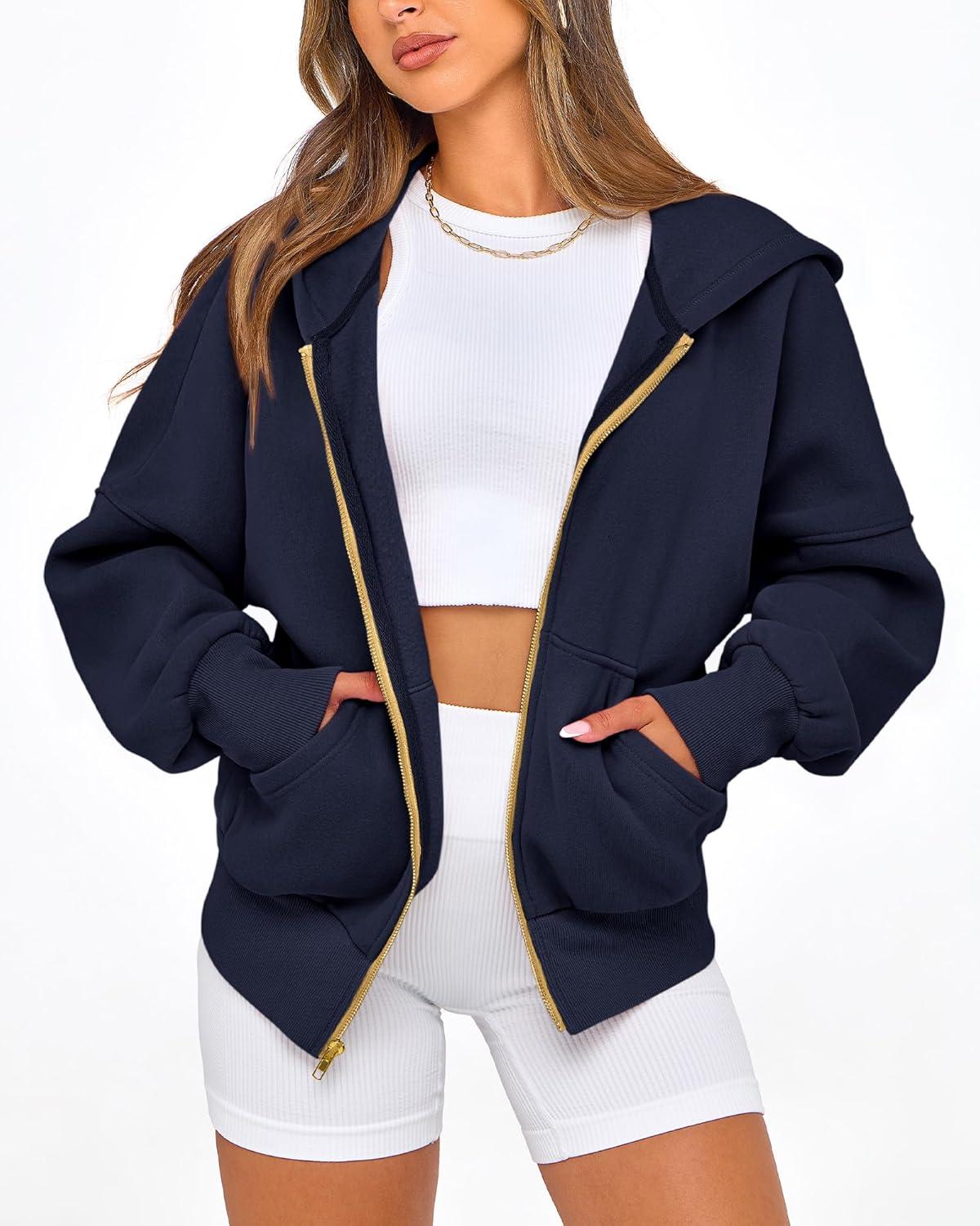 imageBTFBM Zip Up Hoodie Women Long Sleeve Fall Fashion Sweatshirt Fleece Y2K Hooded Jacket 2025 Trendy Winter ClothesNavy