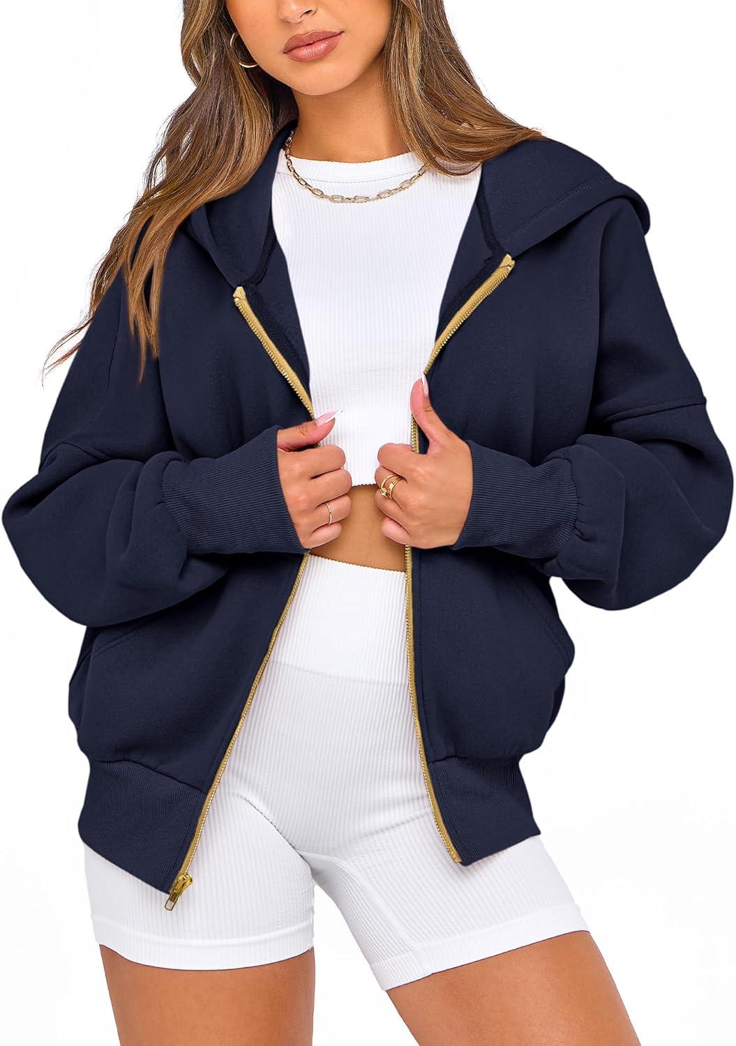 imageBTFBM Zip Up Hoodie Women Long Sleeve Fall Fashion Sweatshirt Fleece Y2K Hooded Jacket 2025 Trendy Winter ClothesNavy