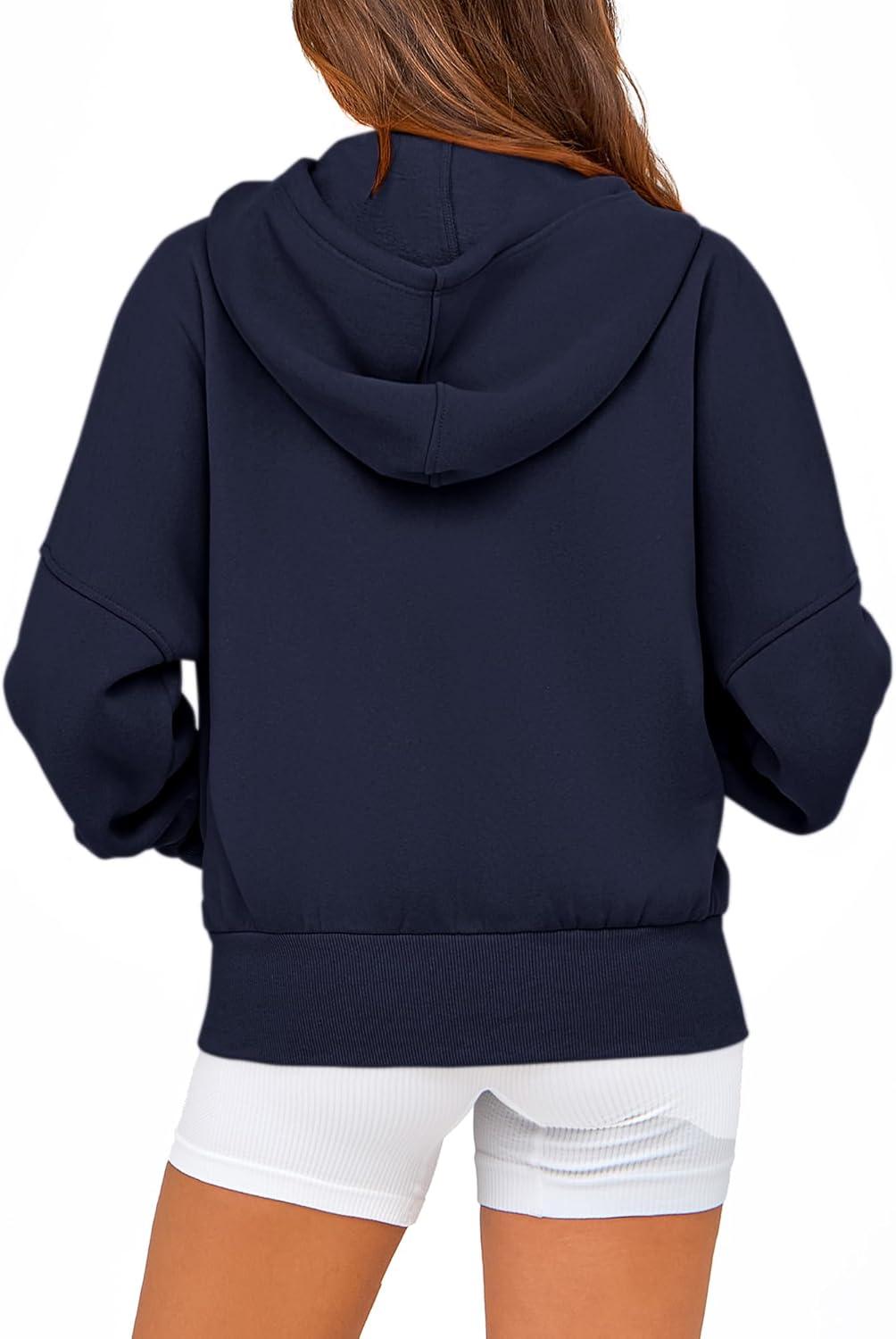 imageBTFBM Zip Up Hoodie Women Long Sleeve Fall Fashion Sweatshirt Fleece Y2K Hooded Jacket 2025 Trendy Winter ClothesNavy