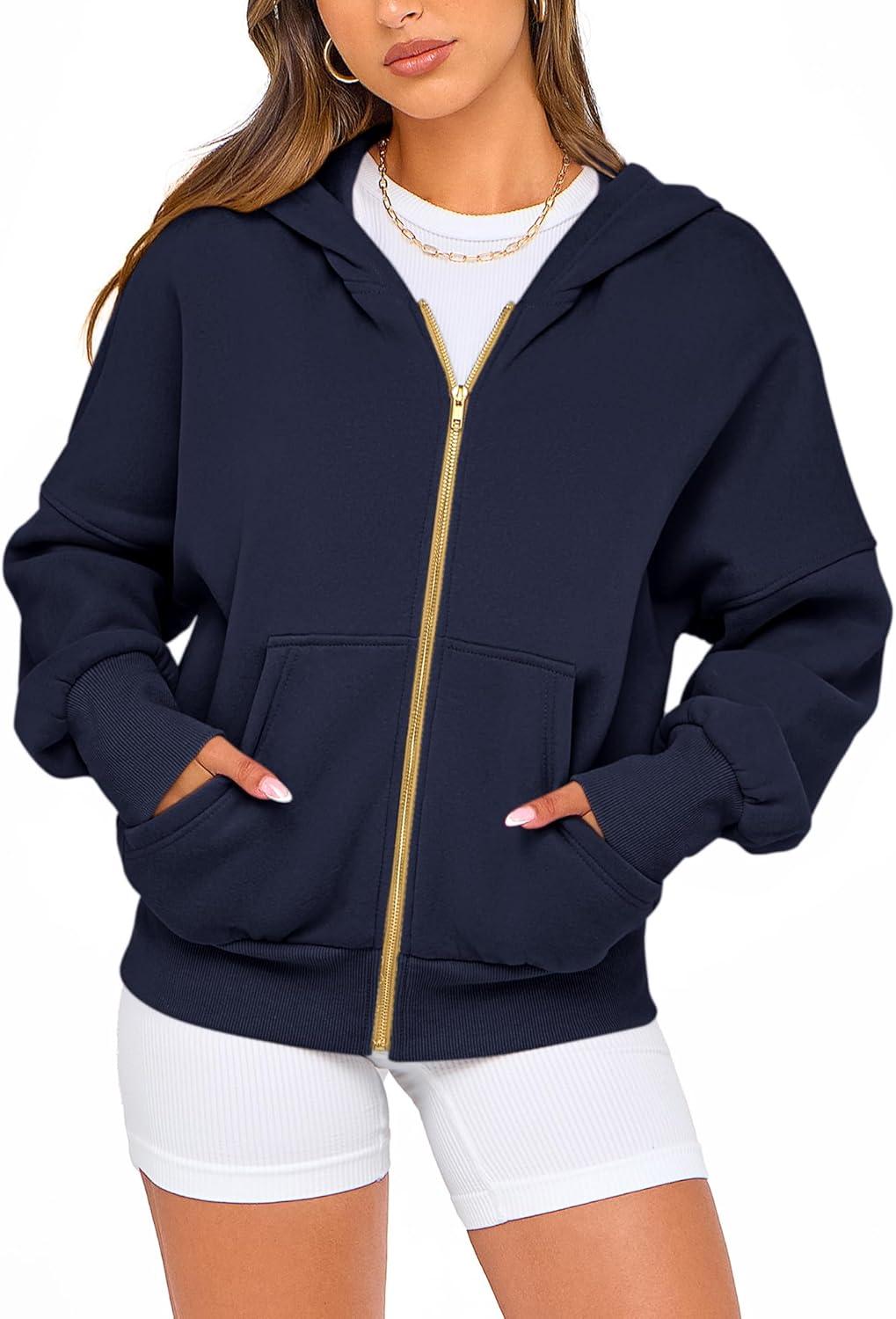 imageBTFBM Zip Up Hoodie Women Long Sleeve Fall Fashion Sweatshirt Fleece Y2K Hooded Jacket 2025 Trendy Winter ClothesNavy