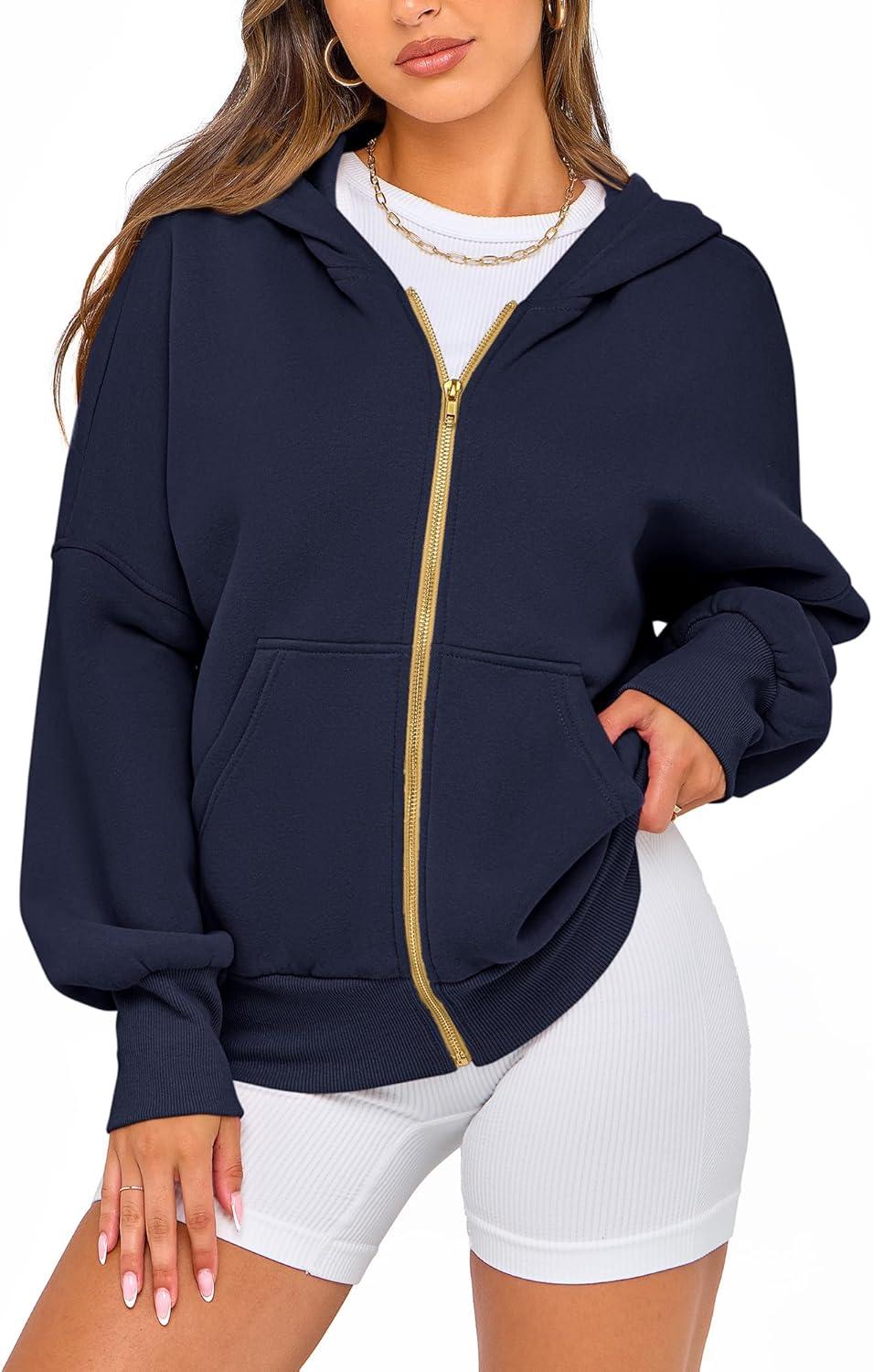 imageBTFBM Zip Up Hoodie Women Long Sleeve Fall Fashion Sweatshirt Fleece Y2K Hooded Jacket 2025 Trendy Winter ClothesNavy
