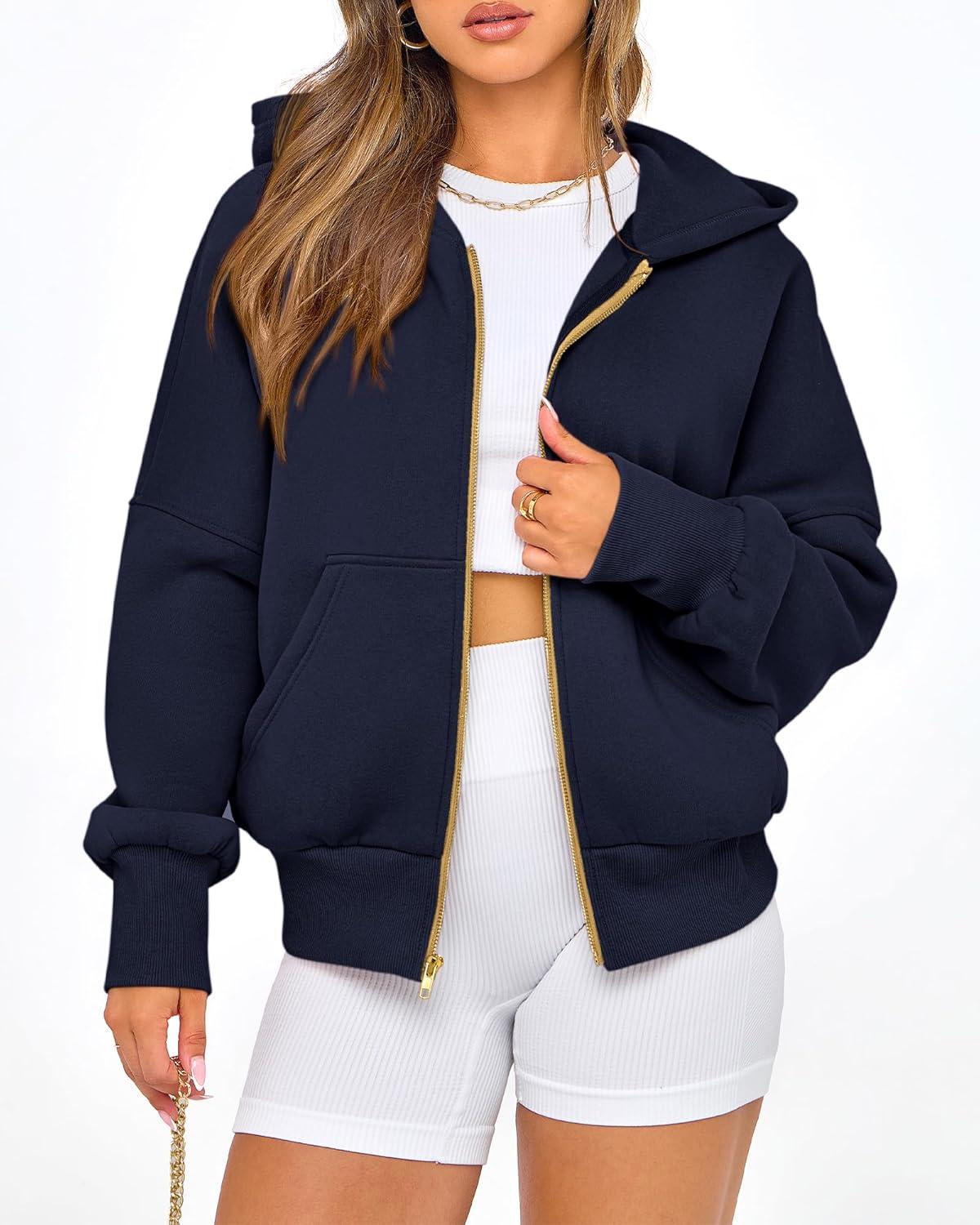 imageBTFBM Zip Up Hoodie Women Long Sleeve Fall Fashion Sweatshirt Fleece Y2K Hooded Jacket 2025 Trendy Winter ClothesNavy