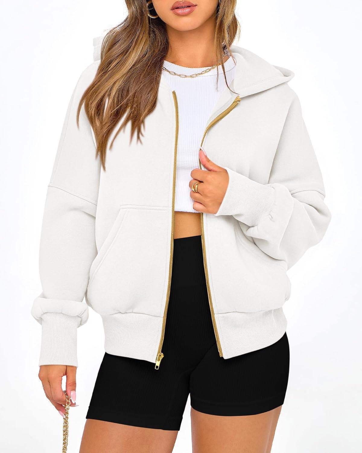imageBTFBM Zip Up Hoodie Women Long Sleeve Fall Fashion Sweatshirt Fleece Y2K Hooded Jacket 2025 Trendy Winter ClothesWhite
