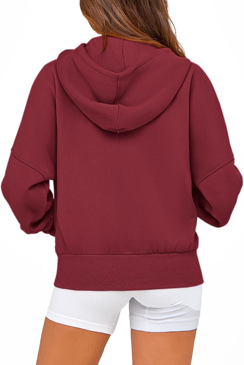 imageBTFBM Zip Up Hoodie Women Long Sleeve Fall Fashion Sweatshirt Fleece Y2K Hooded Jacket 2025 Trendy Winter ClothesWine Red