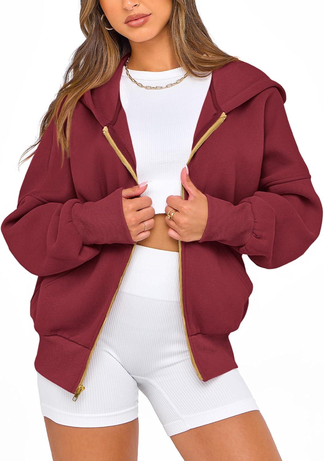 imageBTFBM Zip Up Hoodie Women Long Sleeve Fall Fashion Sweatshirt Fleece Y2K Hooded Jacket 2025 Trendy Winter ClothesWine Red