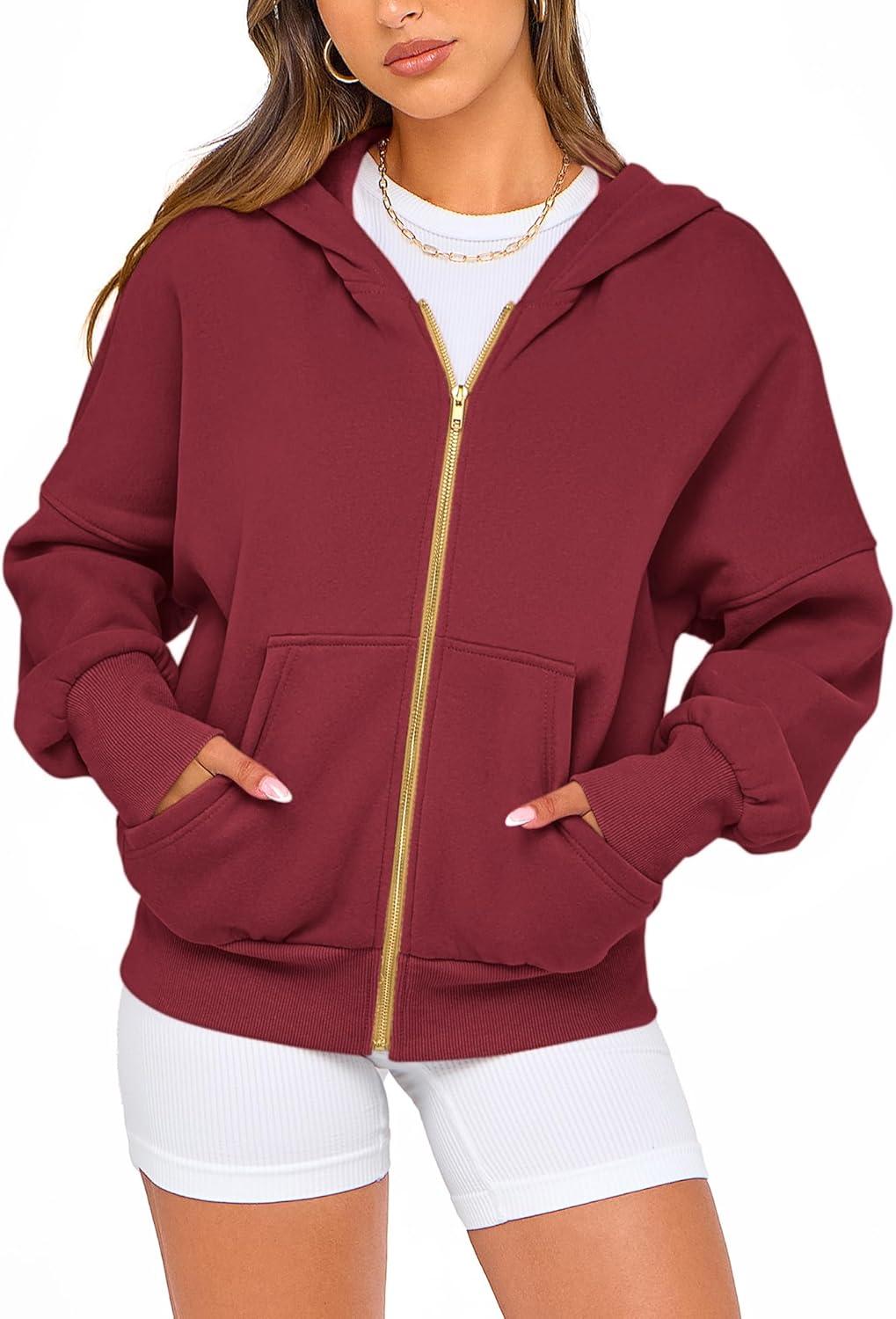 imageBTFBM Zip Up Hoodie Women Long Sleeve Fall Fashion Sweatshirt Fleece Y2K Hooded Jacket 2025 Trendy Winter ClothesWine Red