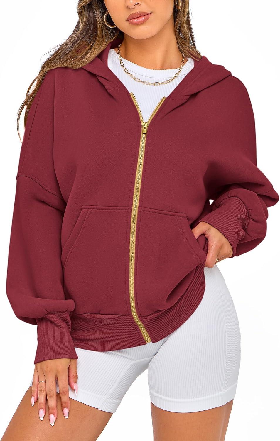 imageBTFBM Zip Up Hoodie Women Long Sleeve Fall Fashion Sweatshirt Fleece Y2K Hooded Jacket 2025 Trendy Winter ClothesWine Red