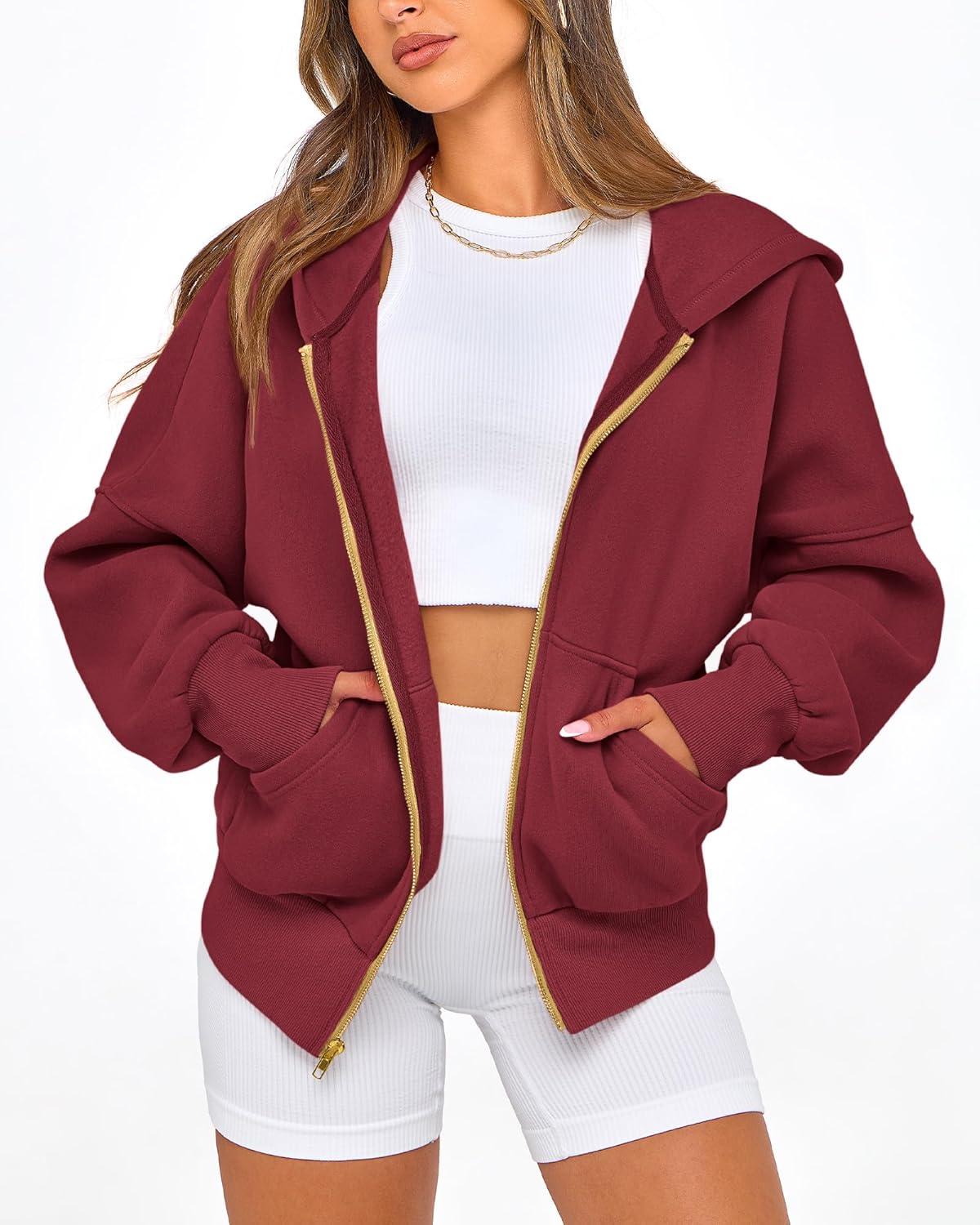 imageBTFBM Zip Up Hoodie Women Long Sleeve Fall Fashion Sweatshirt Fleece Y2K Hooded Jacket 2025 Trendy Winter ClothesWine Red