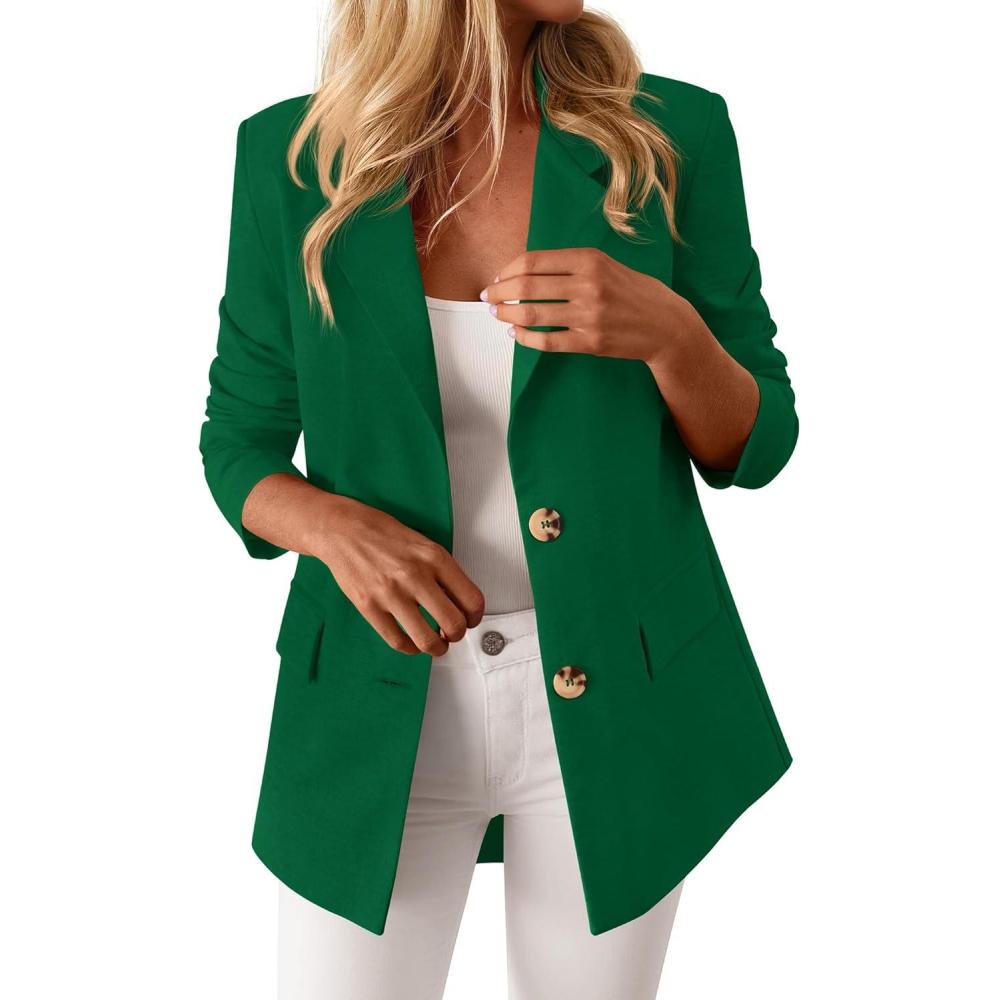imageBTFBM Blazers for Women Business Casual 2025 Fall Clothes Lapel Open Front Long Sleeve Work Office Suit Jackets BlazerDark Green