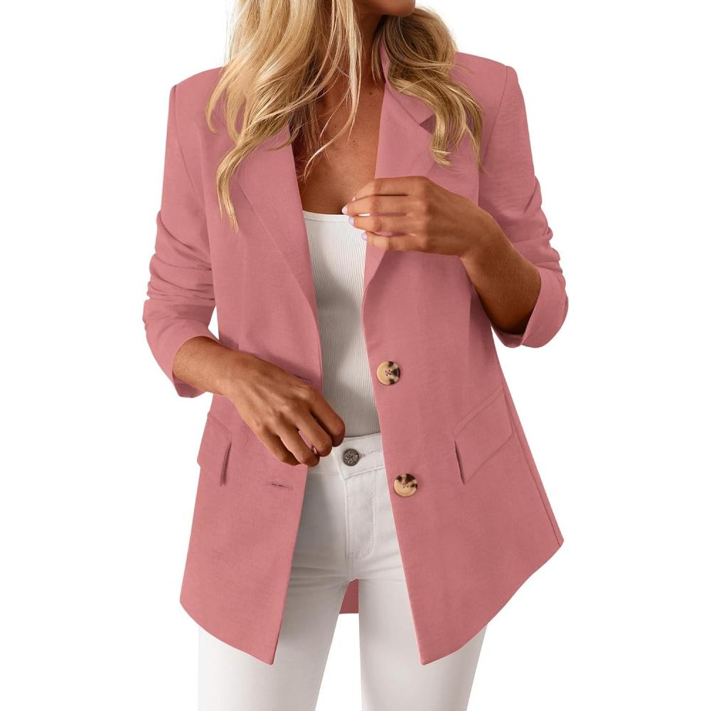 imageBTFBM Blazers for Women Business Casual 2025 Fall Clothes Lapel Open Front Long Sleeve Work Office Suit Jackets BlazerDusty Pink