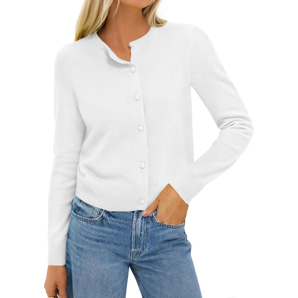imageBTFBM Cardigan Sweaters for Women Cashmere Sweater Lightweight Button Down Casual Knit Shrugs Tops Early Fall FashionWhite
