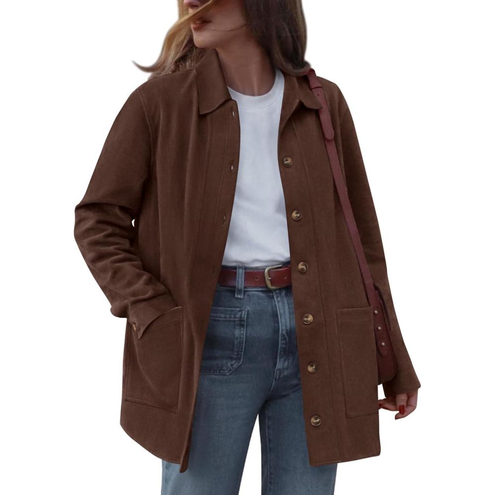imageBTFBM Faux Suede Jacket Women Fall Fashion 2025 Leather Jackets Long Sleeve Button Down Winter Coats Shackets OuterwearCoffee