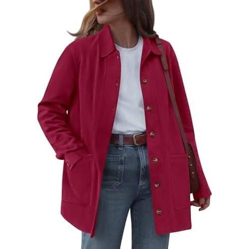 imageBTFBM Faux Suede Jacket Women Fall Fashion 2025 Leather Jackets Long Sleeve Button Down Winter Coats Shackets OuterwearRed