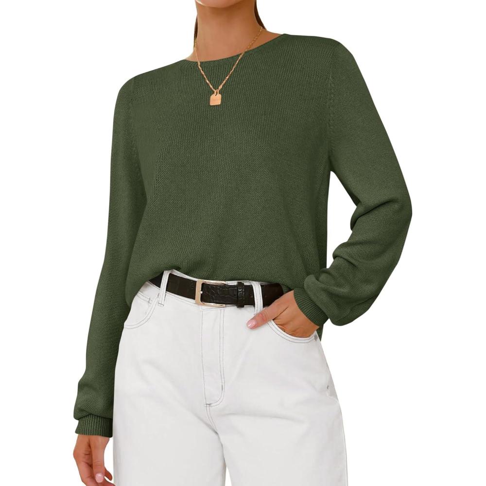 imageBTFBM Sweaters for Women 2025 Early Fall Fashion Crewneck Long Sleeve Ribbed Knit Oversized Pullover Casual Loose TopsArmy Green