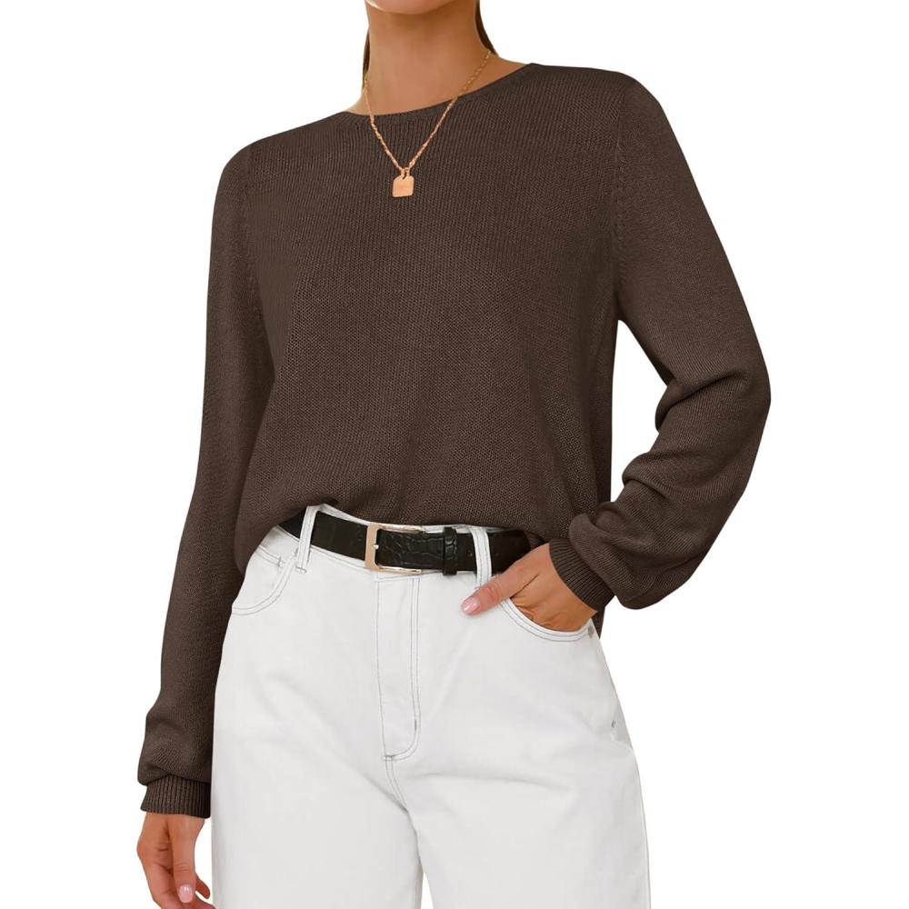 imageBTFBM Sweaters for Women 2025 Early Fall Fashion Crewneck Long Sleeve Ribbed Knit Oversized Pullover Casual Loose TopsBrown