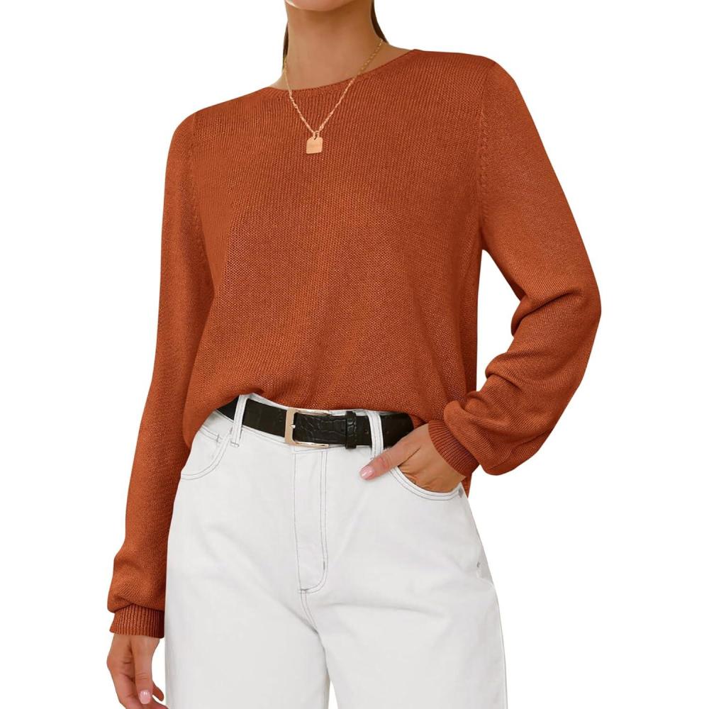 imageBTFBM Sweaters for Women 2025 Early Fall Fashion Crewneck Long Sleeve Ribbed Knit Oversized Pullover Casual Loose TopsCaramel