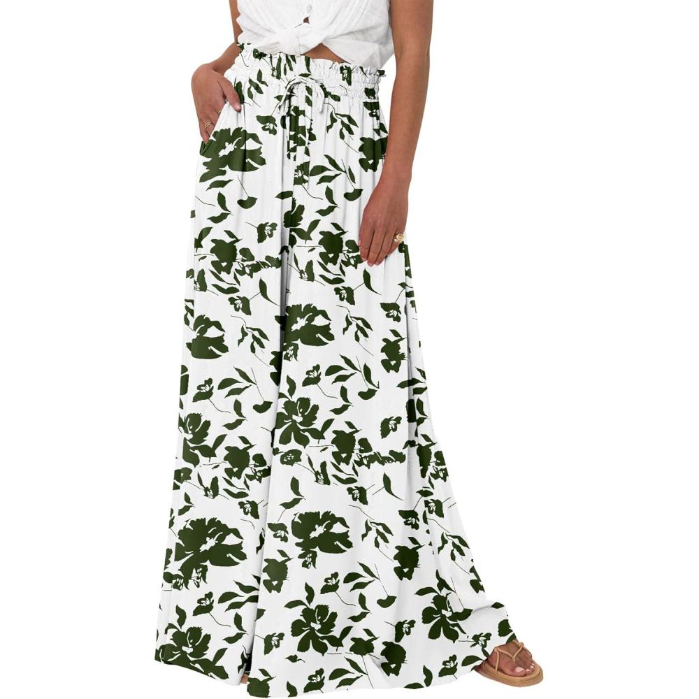 imageBTFBM Women Casual High Waist Wide Leg Pants 2025 Summer Fall Long Palazzo Pants Pocket Lounge Vacation Beach TrousersPrint Army Green