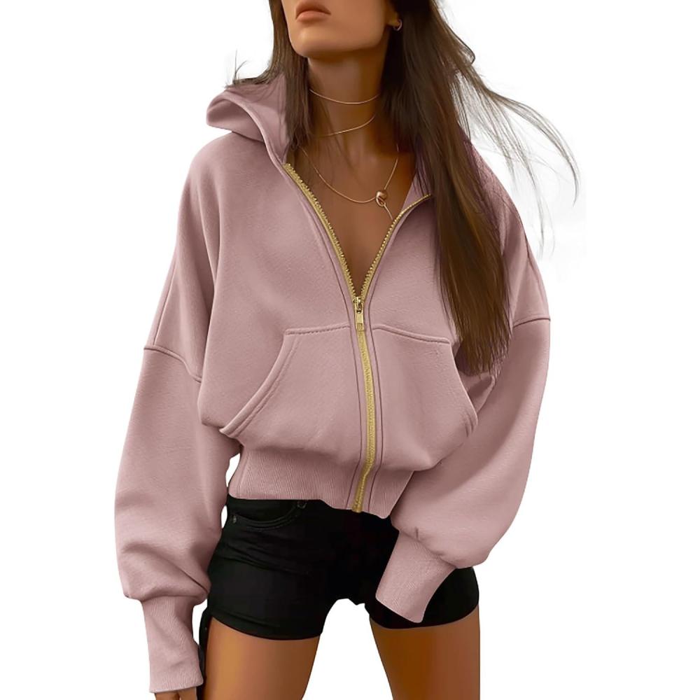 imageBTFBM Zip Up Hoodie Women Long Sleeve Fall Fashion Sweatshirt Fleece Y2K Hooded Jacket 2025 Trendy Winter ClothesGrey Pink