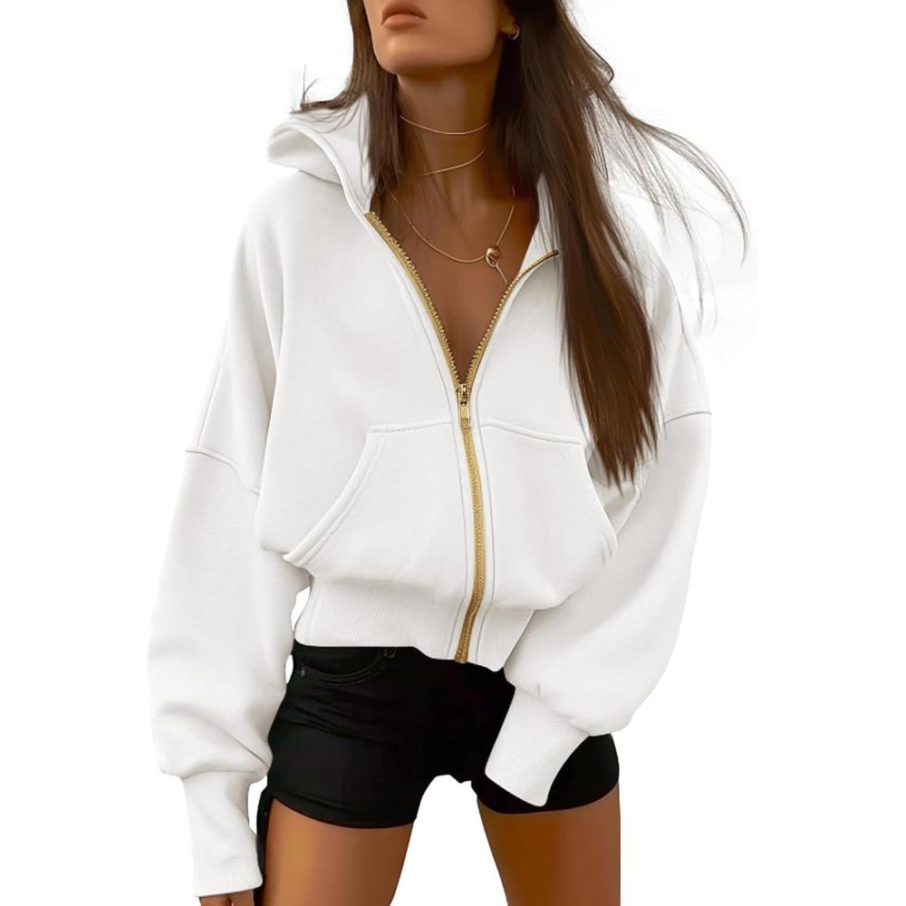 imageBTFBM Zip Up Hoodie Women Long Sleeve Fall Fashion Sweatshirt Fleece Y2K Hooded Jacket 2025 Trendy Winter ClothesWhite