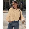 imageBTFBM Blouses for Women Dressy Casual Fall Clothes 2025 Long Sleeve Tops Lace Flowy Babydoll Button Down ShirtsApricot