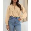 imageBTFBM Blouses for Women Dressy Casual Fall Clothes 2025 Long Sleeve Tops Lace Flowy Babydoll Button Down ShirtsApricot