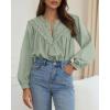 imageBTFBM Blouses for Women Dressy Casual Fall Clothes 2025 Long Sleeve Tops Lace Flowy Babydoll Button Down ShirtsLight Green